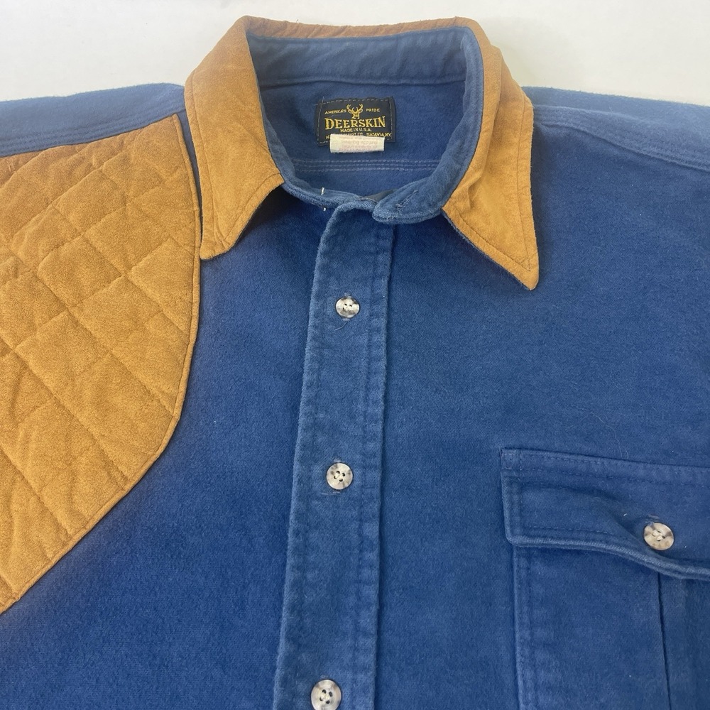Deerskin Mens Large Melton Wool Hunting Shooting Shirt Made in USA Blue Vintage